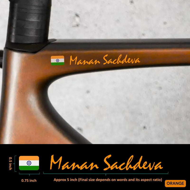 Load image into Gallery viewer, Premium Cyclist Name Sticker Decal with Indian Flag (set of 2)