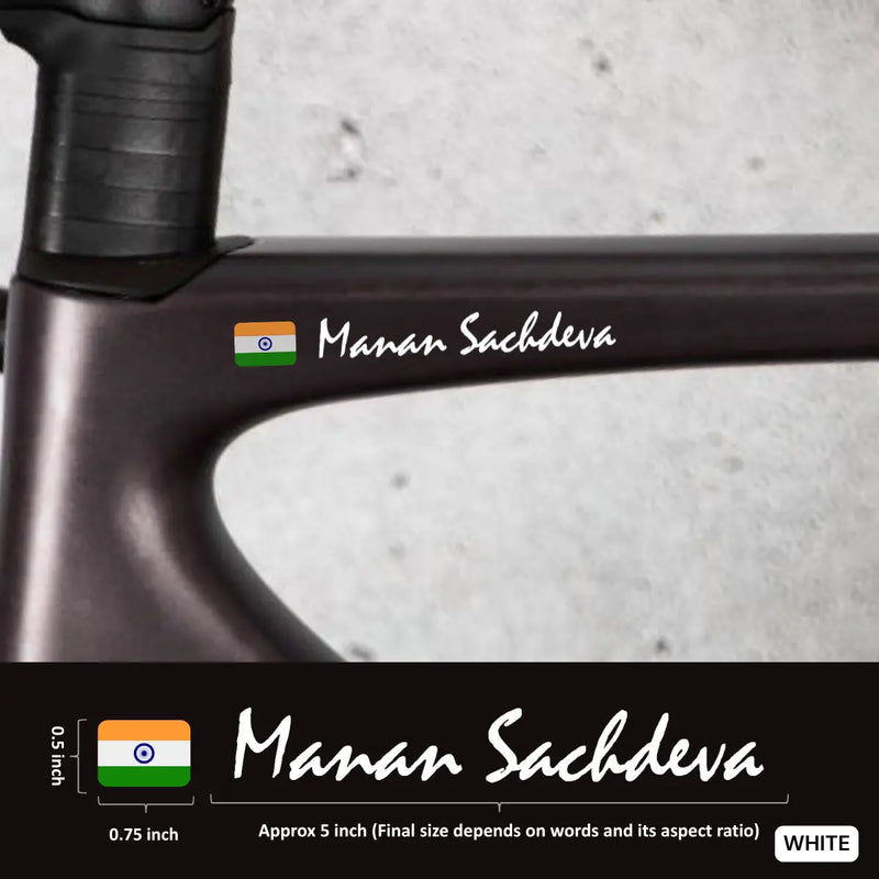Load image into Gallery viewer, Premium Cyclist Name Sticker Decal with Indian Flag (set of 2) - MADOVERBIKINGĀ -Ā MADOVERBIKING