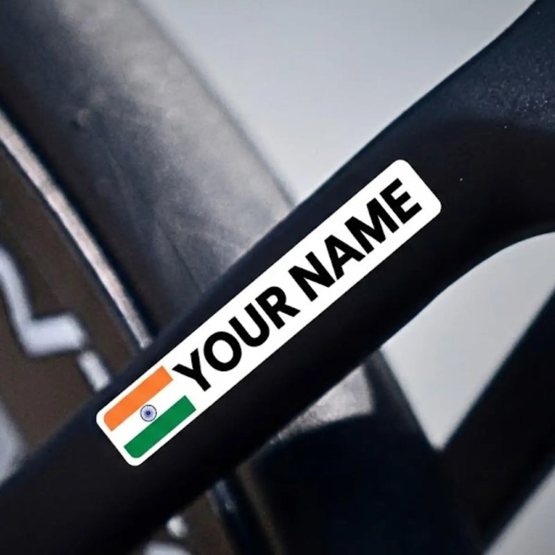 Load image into Gallery viewer, Personalized Tour De France Rider Name Sticker with Indian Flag - Waterproof (Set of 4)