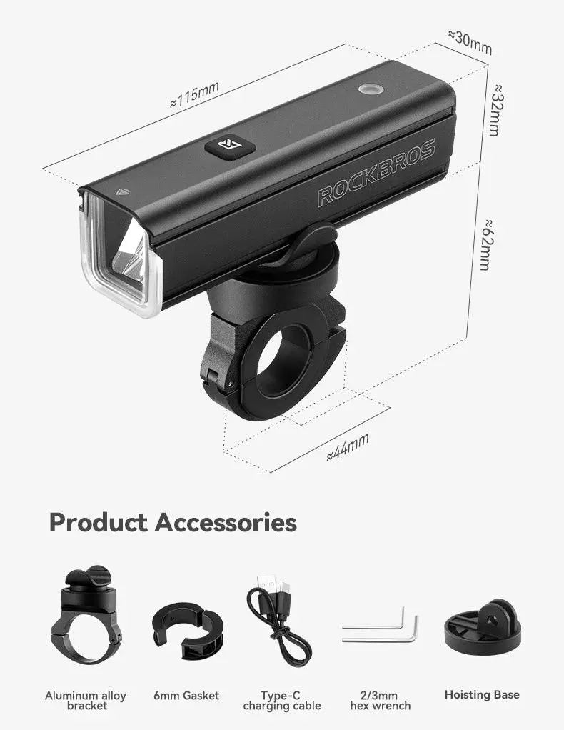 Load image into Gallery viewer, Rockbros Bike Light 1500Lumens USB Rechargeable Bike Headlight Led IPX6 Waterproof Bike Front Light 5 Modes Aluminum Alloy Super Bright Bike Light for Night Riding