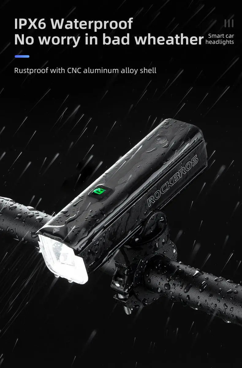 Load image into Gallery viewer, Rockbros Bike Light 1500Lumens USB Rechargeable Bike Headlight Led IPX6 Waterproof Bike Front Light 5 Modes Aluminum Alloy Super Bright Bike Light for Night Riding