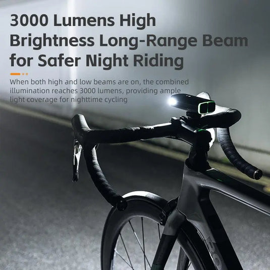 Rockbros Bike Light 3000 Lumens USB Rechargeable Bike Headlight Led IPX6 Waterproof Bike Front Light 5 Modes Aluminum Alloy Super Bright Bike Light for Night Riding