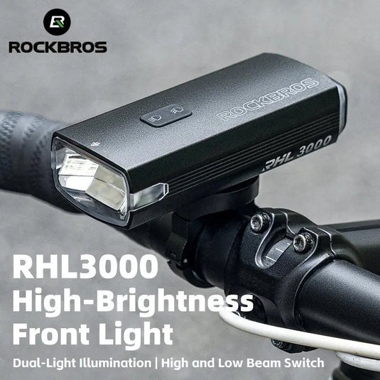 Rockbros Bike Light 3000 Lumens USB Rechargeable Bike Headlight Led IPX6 Waterproof Bike Front Light 5 Modes Aluminum Alloy Super Bright Bike Light for Night Riding