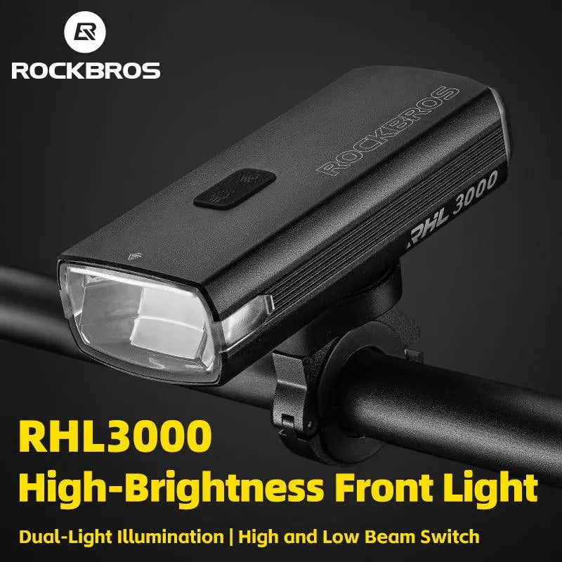 Load image into Gallery viewer, Rockbros Bike Light 3000 Lumens USB Rechargeable Bike Headlight Led IPX6 Waterproof Bike Front Light 5 Modes Aluminum Alloy Super Bright Bike Light for Night Riding