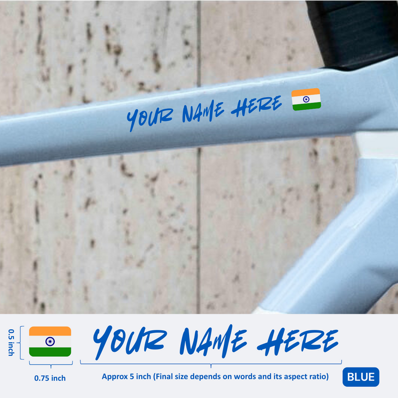 Load image into Gallery viewer, Premium Cyclist Name Sticker Decal with Indian Flag (set of 2)
