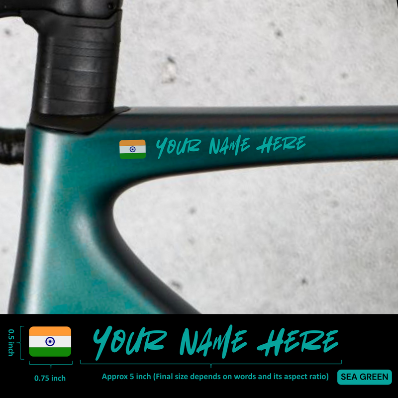 Load image into Gallery viewer, Premium Cyclist Name Sticker Decal with Indian Flag (set of 2)
