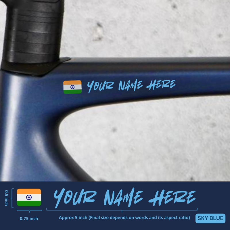 Load image into Gallery viewer, Premium Cyclist Name Sticker Decal with Indian Flag (set of 2)
