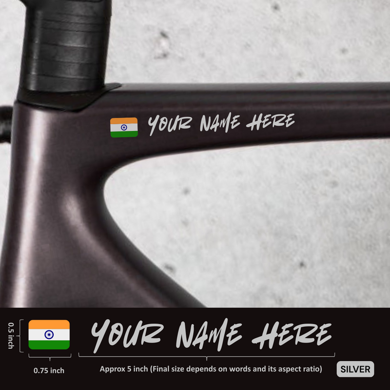 Load image into Gallery viewer, Premium Cyclist Name Sticker Decal with Indian Flag (set of 2)
