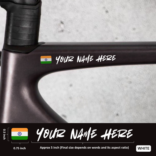 Premium Cyclist Name Sticker Decal with Indian Flag (set of 2)