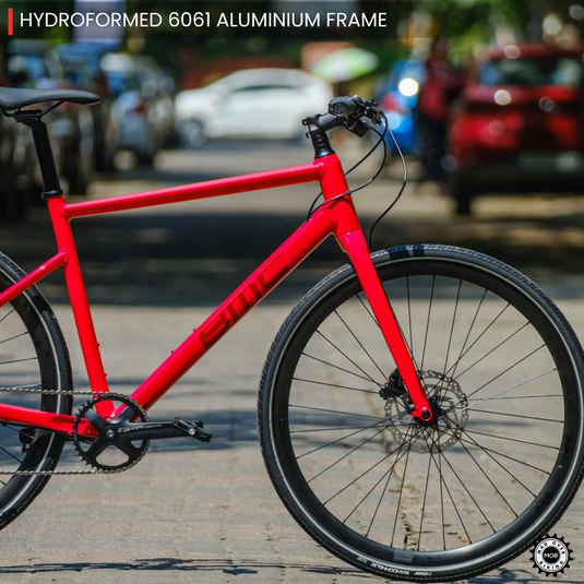 Alpenchallenge AL FOUR - Shimano Deore 11 Speed Hybrid Bike (Red/Black) - MADOVERBIKING -  BMC
