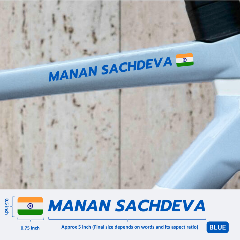 Load image into Gallery viewer, Premium Cyclist Name Sticker Decal with Indian Flag (set of 2) - MADOVERBIKING -  MADOVERBIKING
