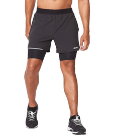 2XU AERO 2-IN-1 Activewear Shorts - 5 Inch(Black/Silver) - MADOVERBIKING