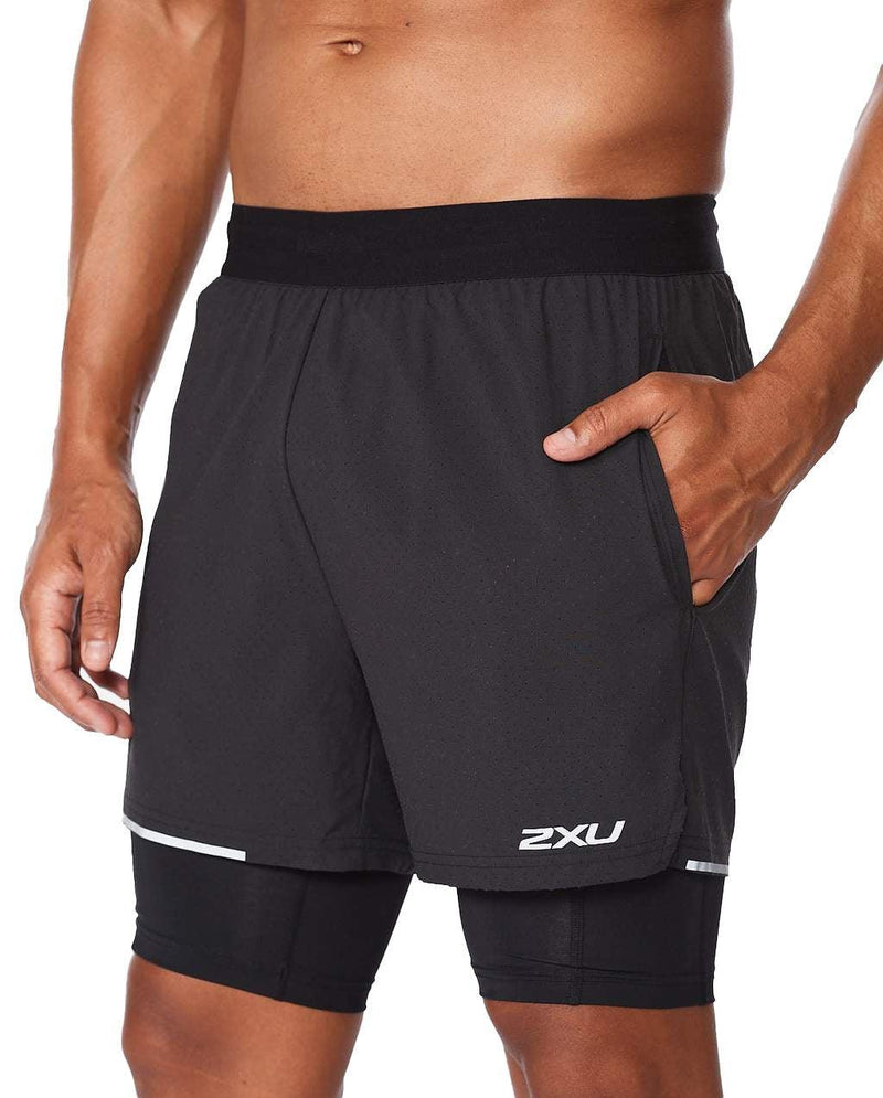 Load image into Gallery viewer, 2XU AERO 2-IN-1 Activewear Shorts - 5 Inch(Black/Silver) - MADOVERBIKING
