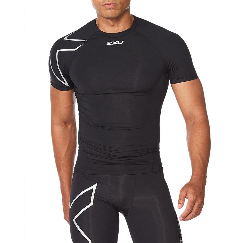 Load image into Gallery viewer, 2XU Core Compression Short Sleeve-Black/Silver - MADOVERBIKING
