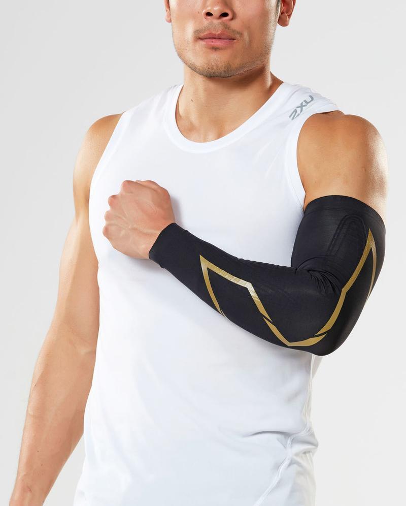 Load image into Gallery viewer, 2XU Force Compression Arm Guards (Black/Gold) - MADOVERBIKING
