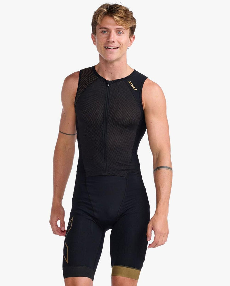 Load image into Gallery viewer, 2XU Light Speed Front Zip Trisuit-Black/Gold - MADOVERBIKING
