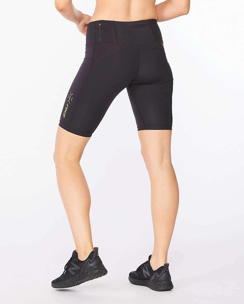 Load image into Gallery viewer, 2XU Light Speed Mid-Rise Comp Short - (Black/Gold Reflective) - MADOVERBIKING
