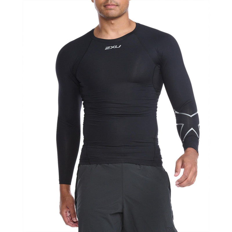 Load image into Gallery viewer, 2XU Mens Core Compression Long Sleeve - (Black/Silver) - MADOVERBIKING
