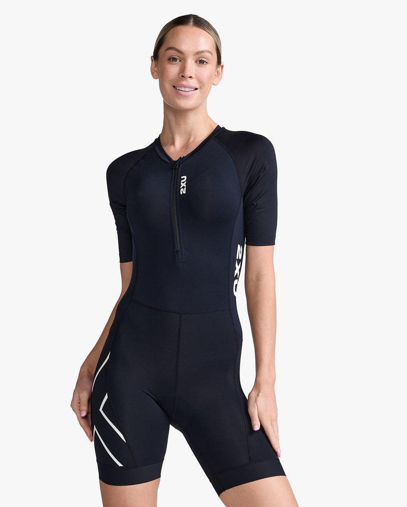 Load image into Gallery viewer, 2XU Women Core Sleeved Trisuit-Black/White - MADOVERBIKING
