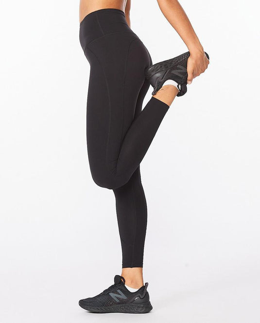 2XU Women Fitness Hi-Rise Compression Tights-Black/ Black Reflective - MADOVERBIKING