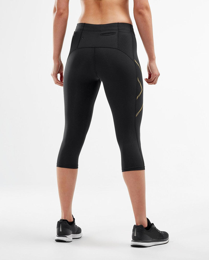 Load image into Gallery viewer, 2XU Womens MCS Run Compression 3/4 Tights - (Black/Gold Reflective) - MADOVERBIKING
