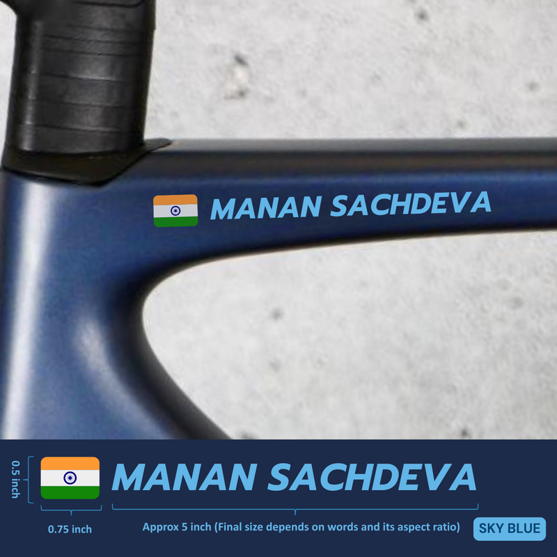 Load image into Gallery viewer, Premium Cyclist Name Sticker Decal with Indian Flag (set of 2) - MADOVERBIKING -  MADOVERBIKING
