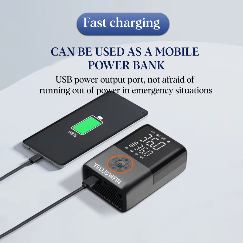 Load image into Gallery viewer, Portable Electric Pump | YELLOWFIN - 150 psi, 4000 MAh Battery, Presta/Schrader, Auto-Cut, LED/Power Bank - MADOVERBIKING
