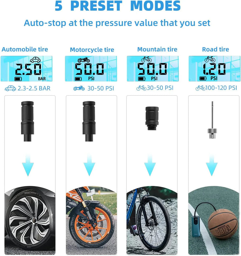 Load image into Gallery viewer, Portable Electric Pump | A10 - 150 psi, Digital Pressure Gauge, 2600 maH Battery ROCKBROS MADOVERBIKING
