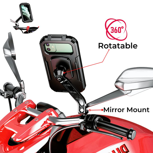 Mobile Phone Holder | M18L-B2 - Waterproof, 360° Rotation, Mirror Mount for Bikes & Scooters - MADOVERBIKING