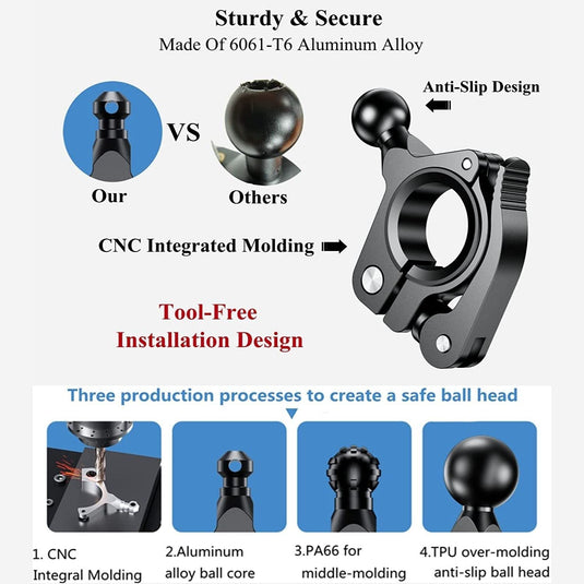 Mobile Phone Holder | JAW GRIP M8S-QR - Anti-Shake, 360 Rotation, Screw-Tight Fit for upto 7" Screens - MADOVERBIKING