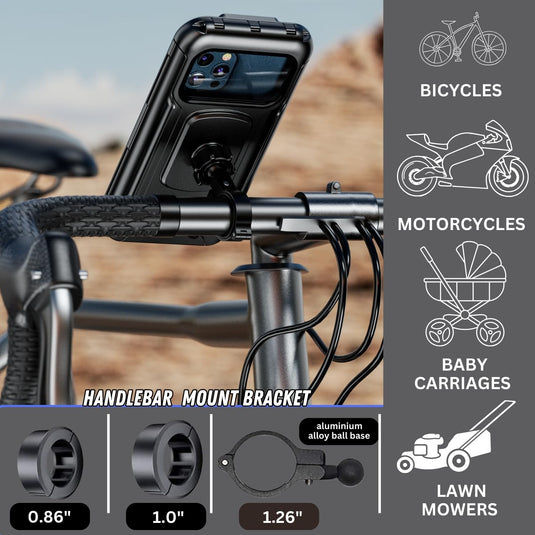 Mobile Phone Holder | M18L-B1 - Waterproof, 360° Rotation, Touch Screen Support, Fits any Handlebar - MADOVERBIKING
