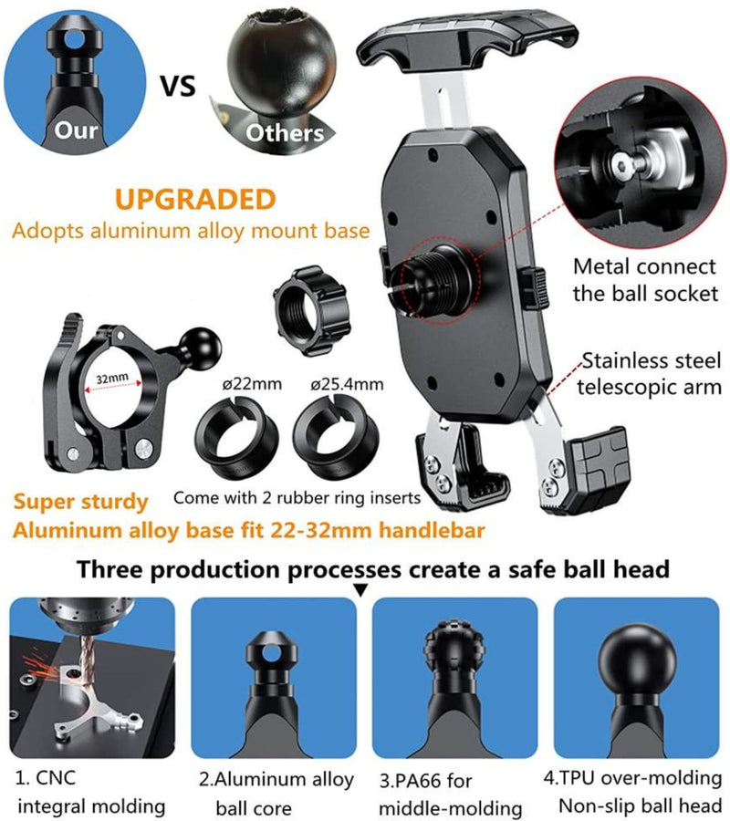 Load image into Gallery viewer, Mobile Phone Holder | JAW GRIP M8S-QR - Anti-Shake, 360 Rotation, Screw-Tight Fit for upto 7&quot; Screens - MADOVERBIKING
