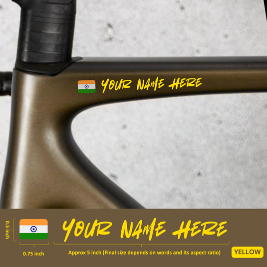 Premium Cyclist Name Sticker Decal with Indian Flag (set of 2)