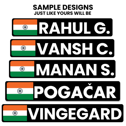 Tour De France Rider Name Sticker with Indian Flag - Customized (Set of 2) MADOVERBIKING MADOVERBIKING