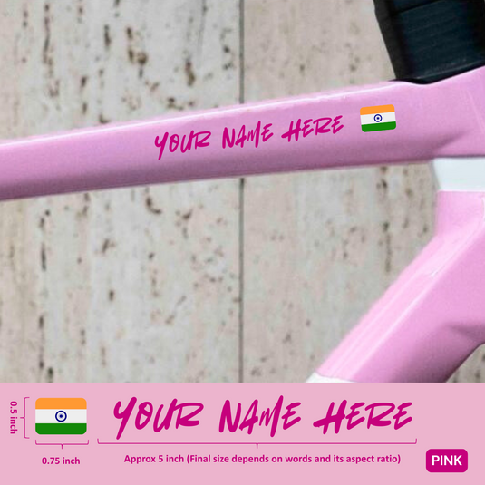 Premium Cyclist Name Sticker Decal with Indian Flag (set of 2)