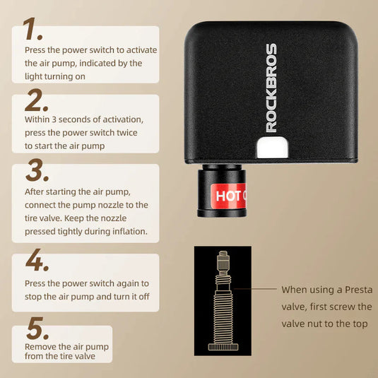 Portable Electric Pump | Type-C Charging, Schrader/Presta Compatible ROCKBROS MADOVERBIKING