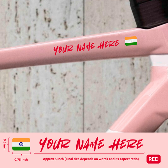 Premium Cyclist Name Sticker Decal with Indian Flag (set of 2)