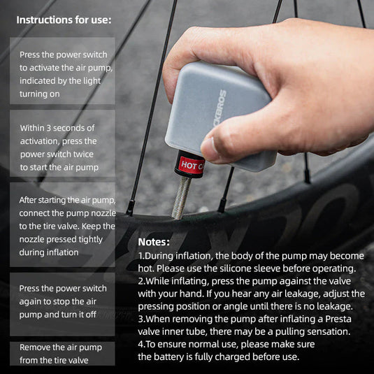 Portable Electric Pump | Type-C Charging, Schrader/Presta Compatible ROCKBROS MADOVERBIKING