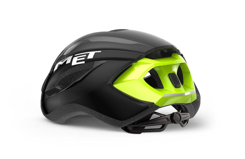 Load image into Gallery viewer, MET Road Cycling Helmet - Strale CE - (Black Fluo Yellow Reflective | Glossy)
