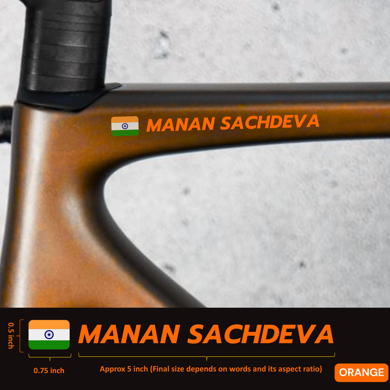 Load image into Gallery viewer, Premium Cyclist Name Sticker Decal with Indian Flag (set of 2) - MADOVERBIKING -  MADOVERBIKING
