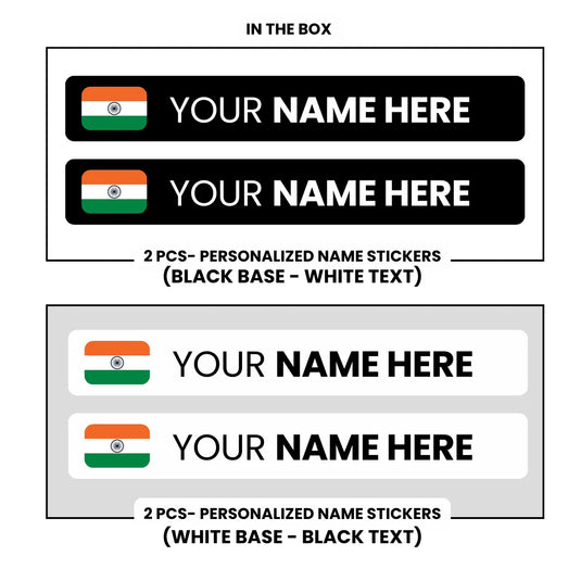 Personalized Rider Name Sticker with Indian Flag - Waterproof (Set of 4)