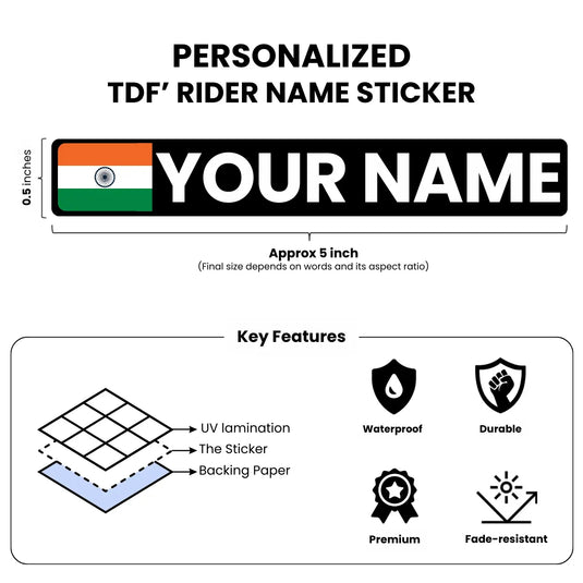 Personalized Tour De France Rider Name Sticker with Indian Flag - Waterproof (Set of 4)