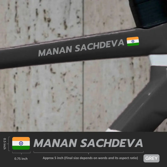 Premium Cyclist Name Sticker Decal with Indian Flag (set of 2)