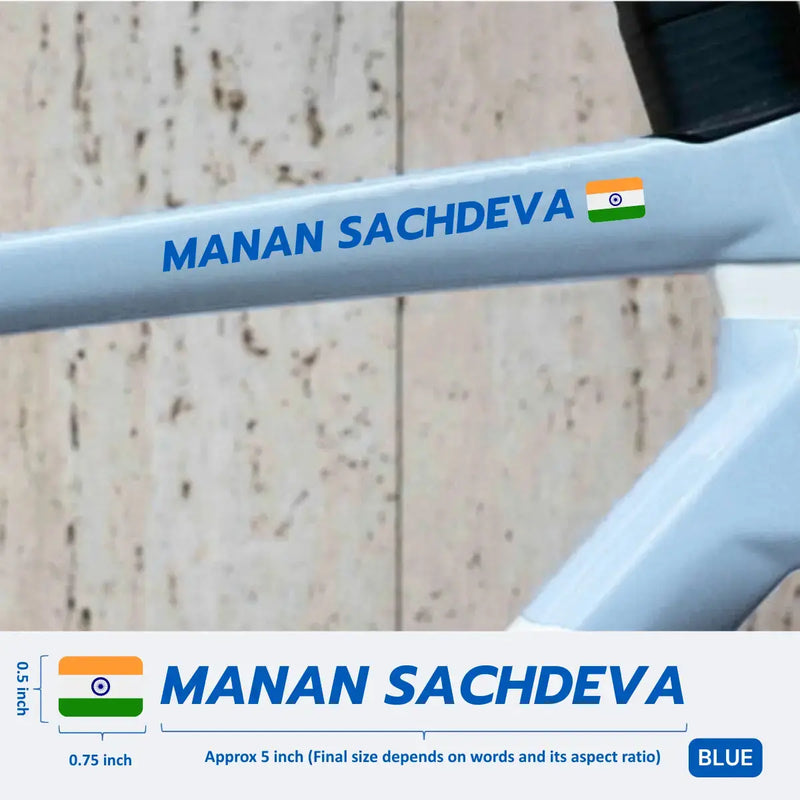 Load image into Gallery viewer, Premium Cyclist Name Sticker Decal with Indian Flag (set of 2)
