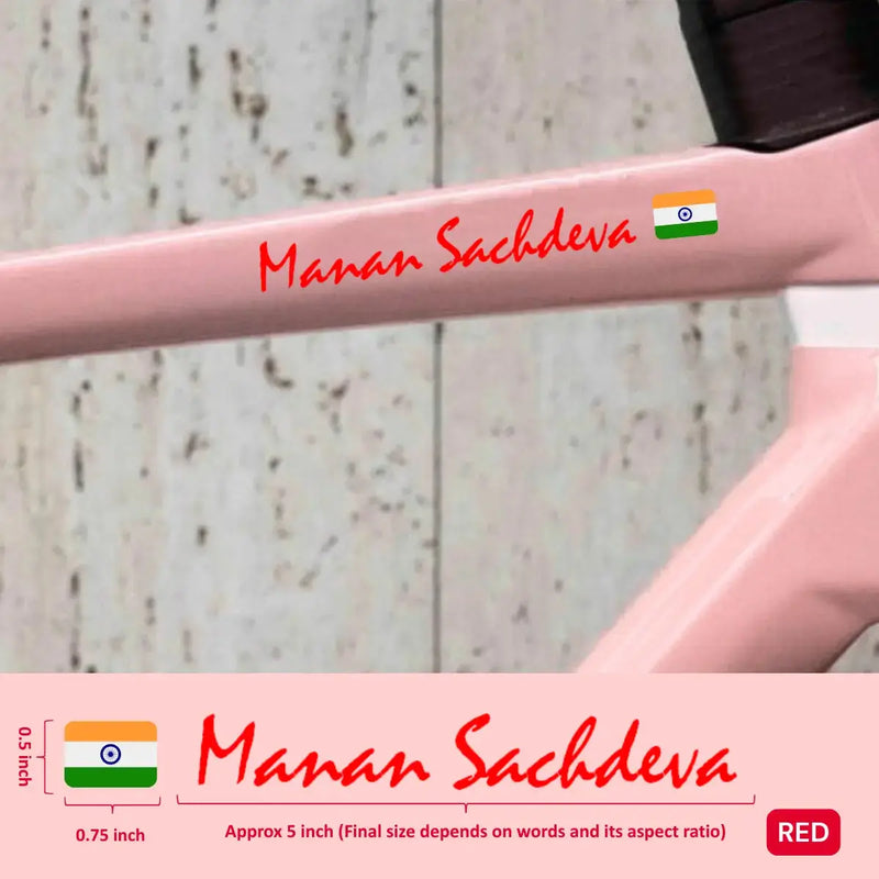 Load image into Gallery viewer, Premium Cyclist Name Sticker Decal with Indian Flag (set of 2)
