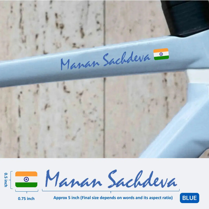 Load image into Gallery viewer, Premium Cyclist Name Sticker Decal with Indian Flag (set of 2)
