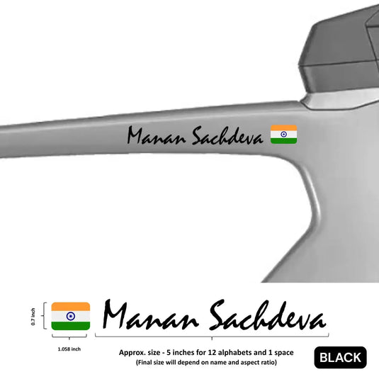 Premium Cyclist Name Sticker Decal with Indian Flag (set of 2)