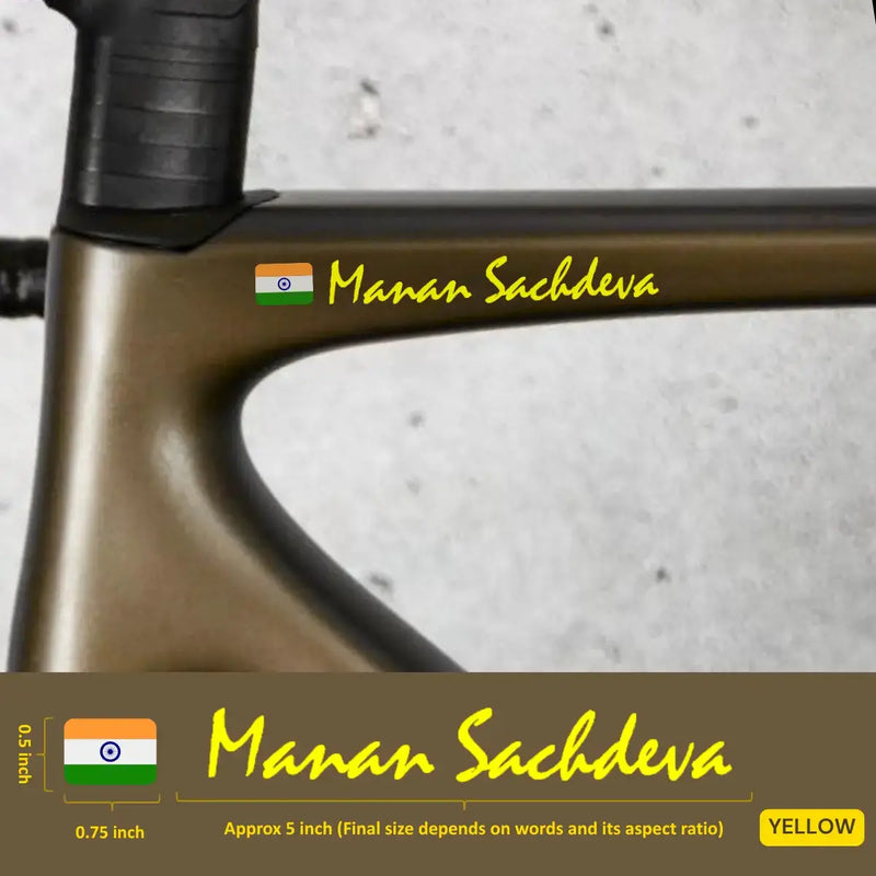 Load image into Gallery viewer, Premium Cyclist Name Sticker Decal with Indian Flag (set of 2)
