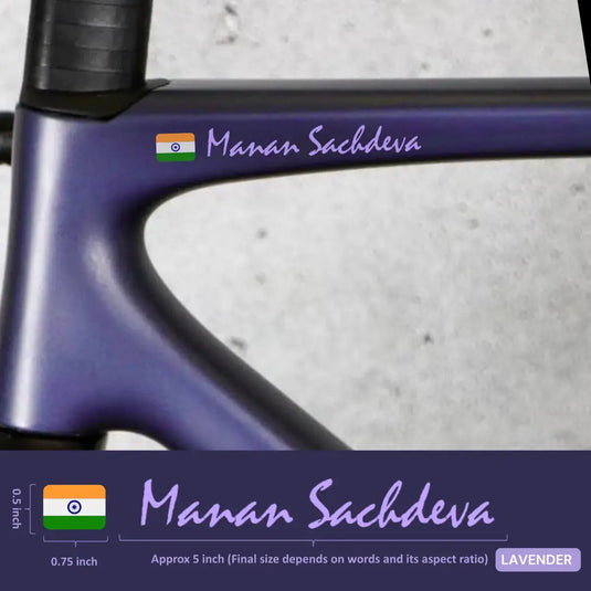 Premium Cyclist Name Sticker Decal with Indian Flag (set of 2)