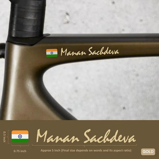 Premium Cyclist Name Sticker Decal with Indian Flag (set of 2)